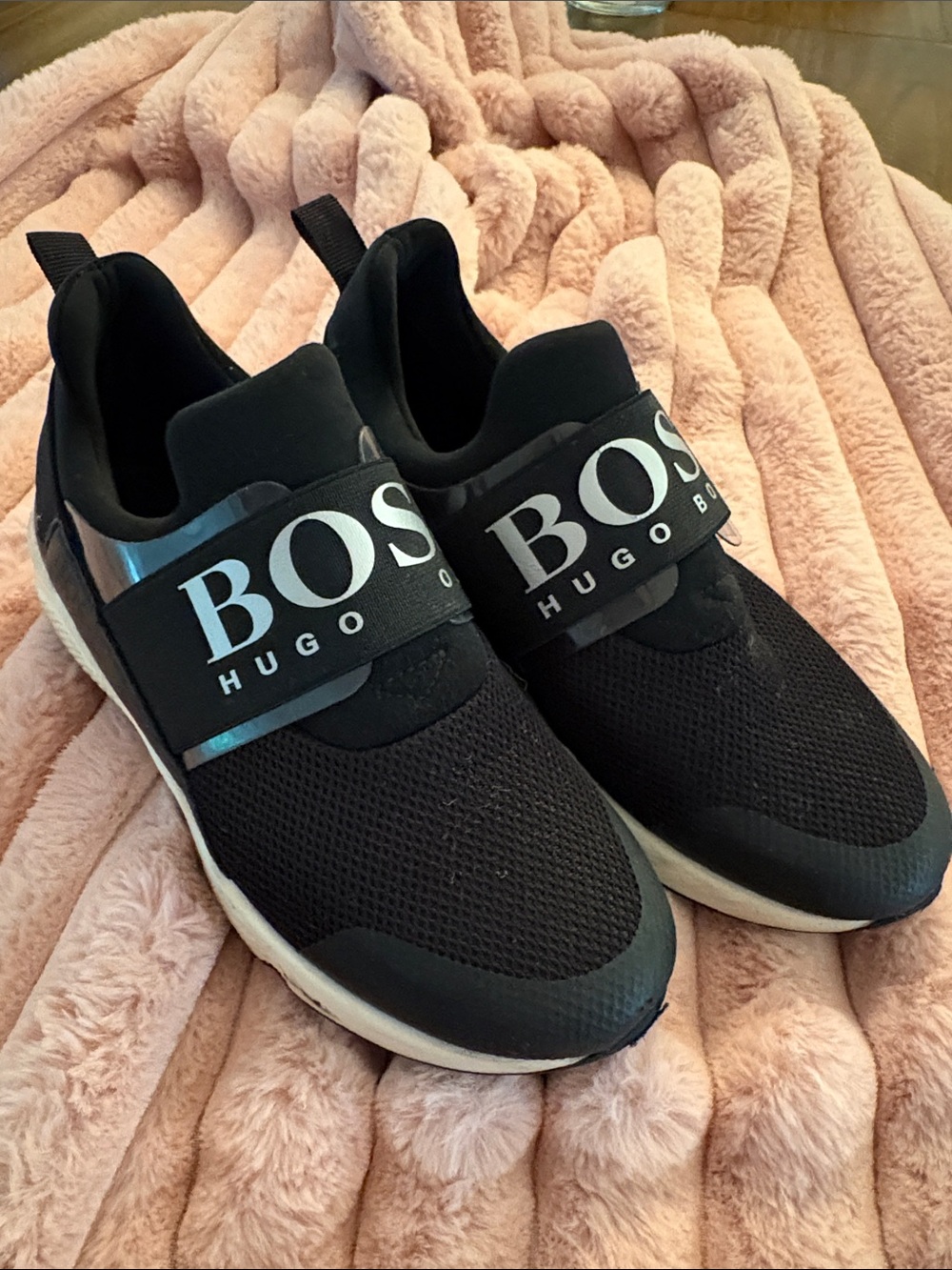 Hugo Boss Black Slip-On Mesh Sneakers with Branded Strap